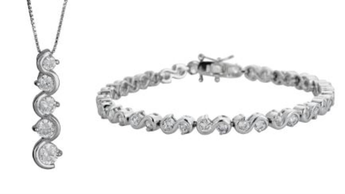 Sterling Silver Rhodium Pave Infinity Bracelet and 18" Necklace Set
