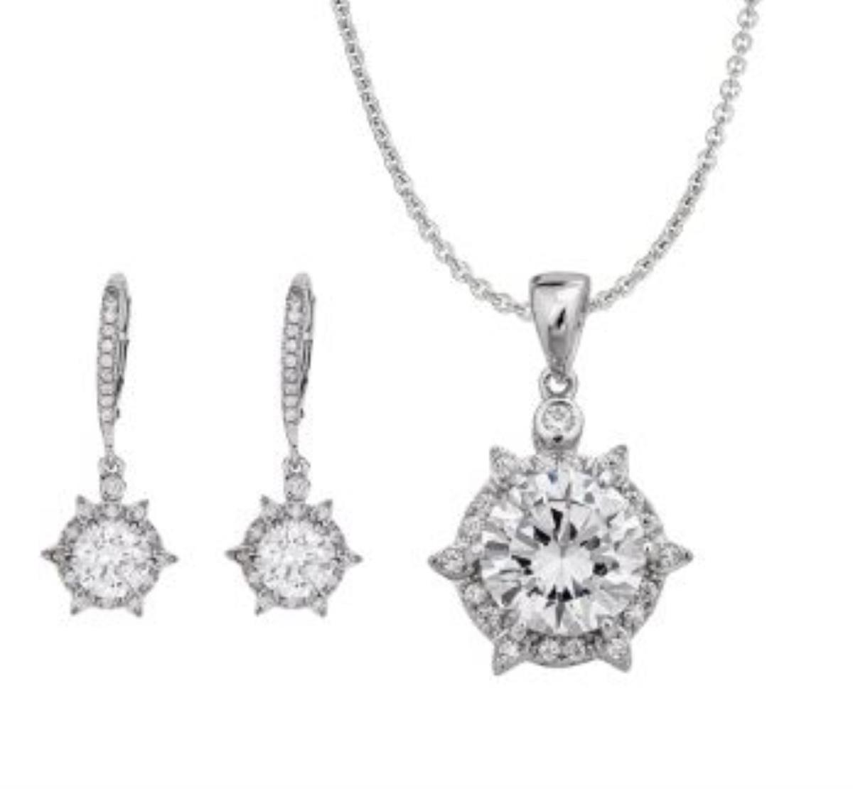 Sterling Silver Rhodium Pave Thorn Dangling Earring and 18" Necklace Set