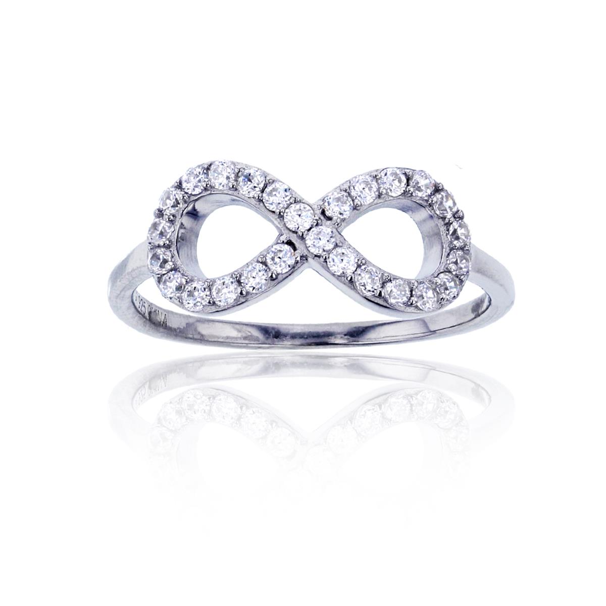 Sterling Silver Rhodium  8mm  Pave Infinity Fashion Ring