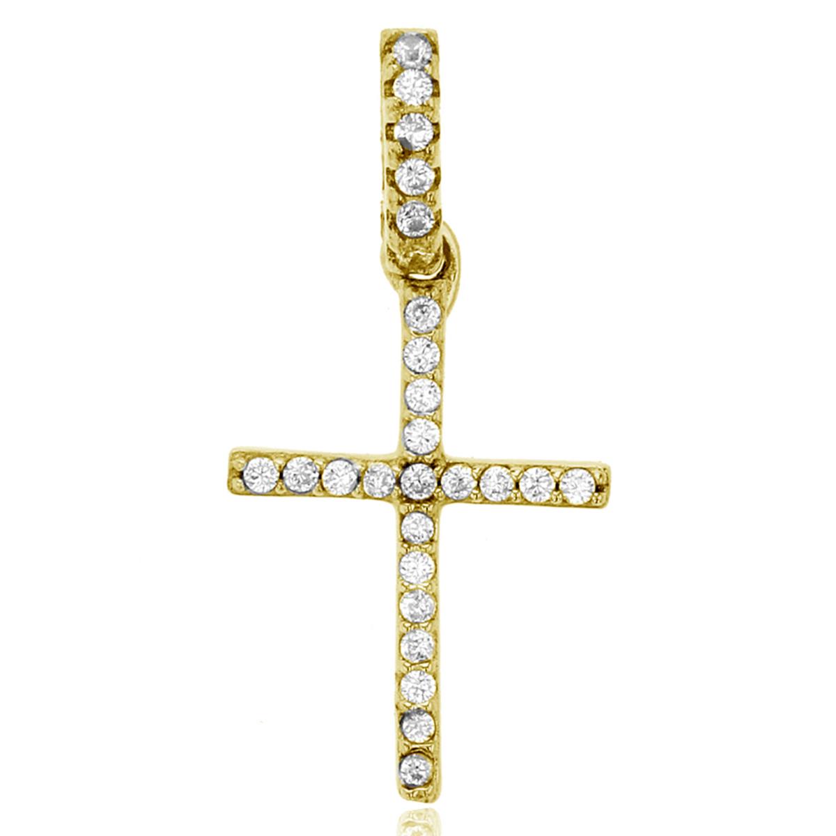Sterling Silver Yellow Pave Cross Dangling Pendant
