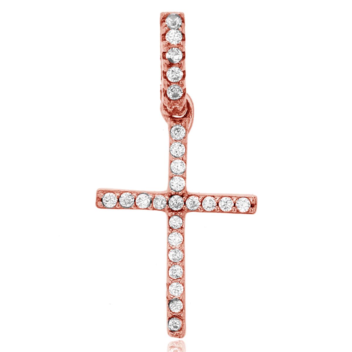 Sterling Silver Rose Pave Cross Dangling Pendant