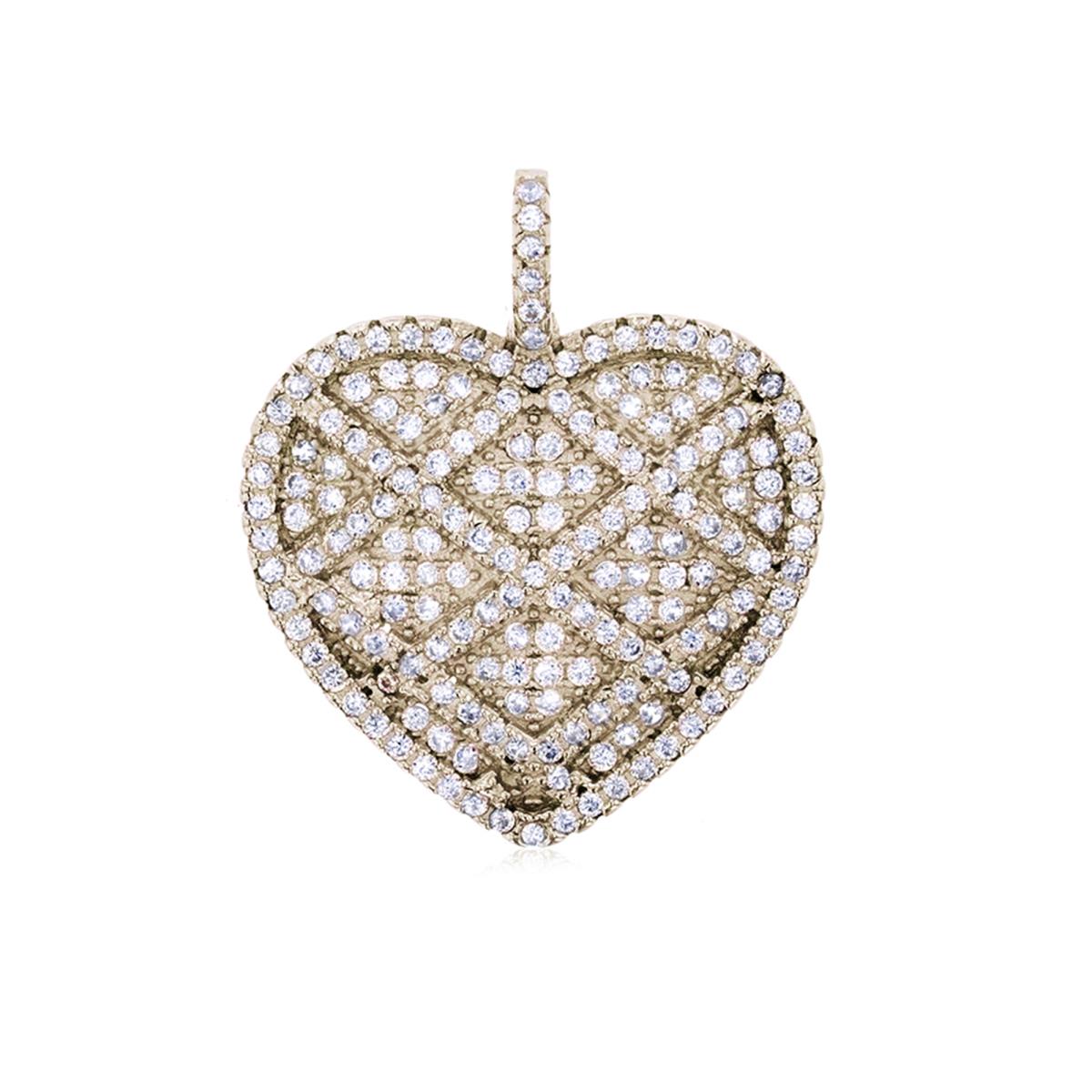 Sterling Silver Yellow Micropave Heart Dangling Pendant