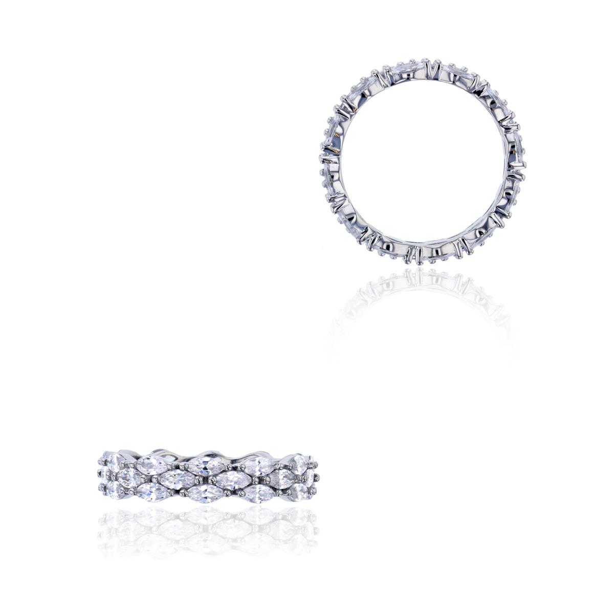 Sterling Silver Rhodium 2x4mm Marquise CZ Eternity Ring