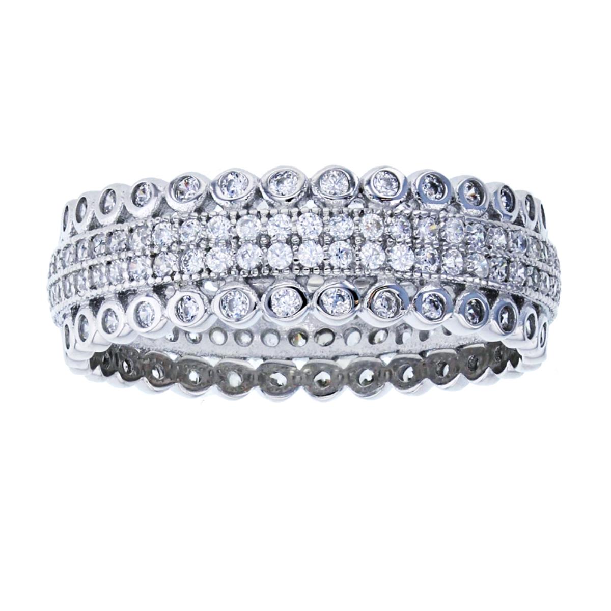 Sterling Silver Rhodium Round CZ Micropave Eternity Ring