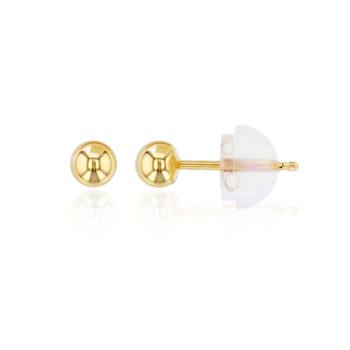 10K Yellow Gold 3mm HP Ball Post Stud Earring with Gold Silicone Backs