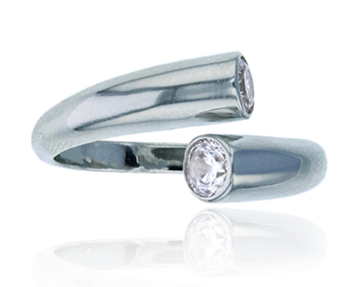 Sterling Silver Rhodium Polished Round CZ Two Stone Fashion Ring