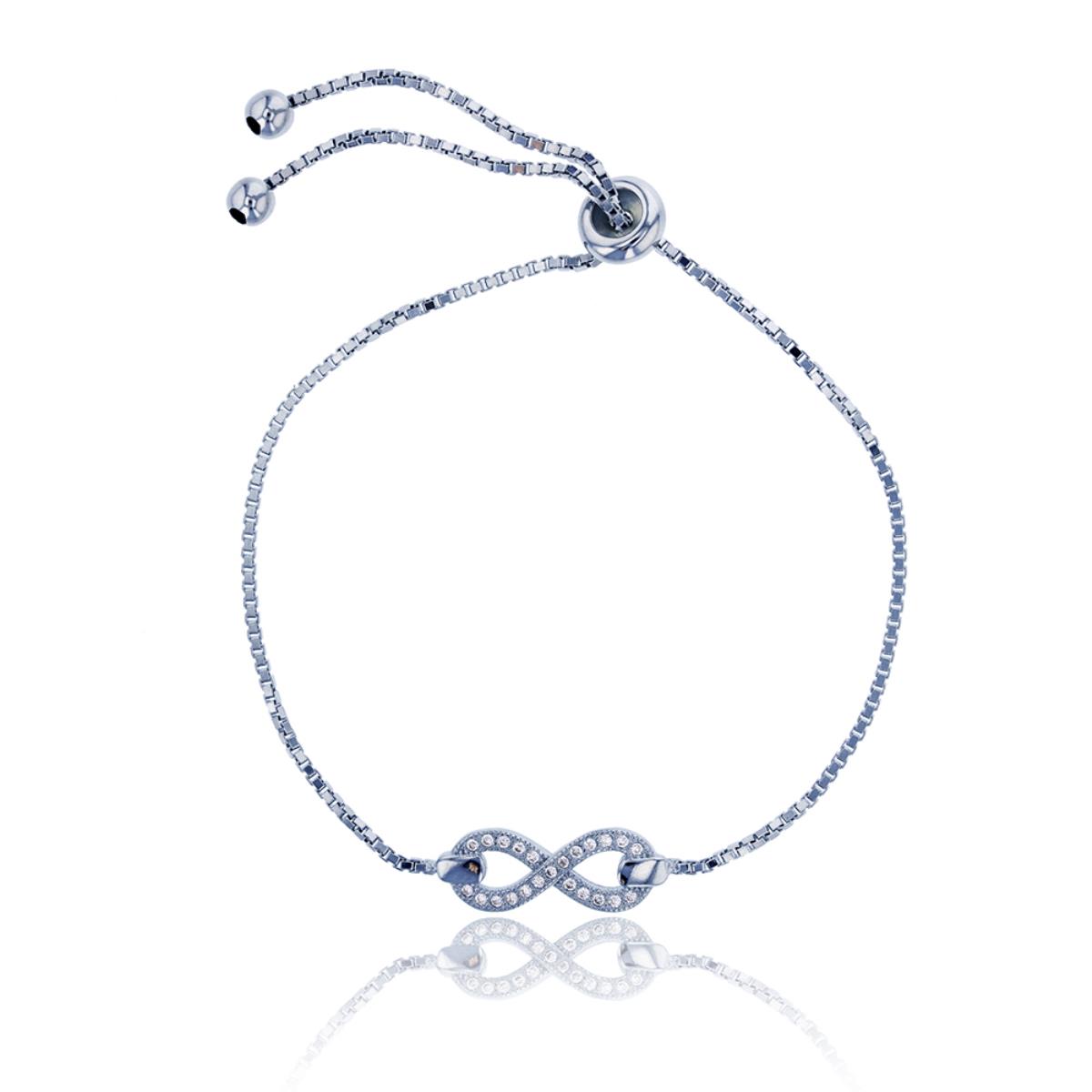 Sterling Silver Rhodium Micropave Round CZ Infinity Adjustable Bracelet