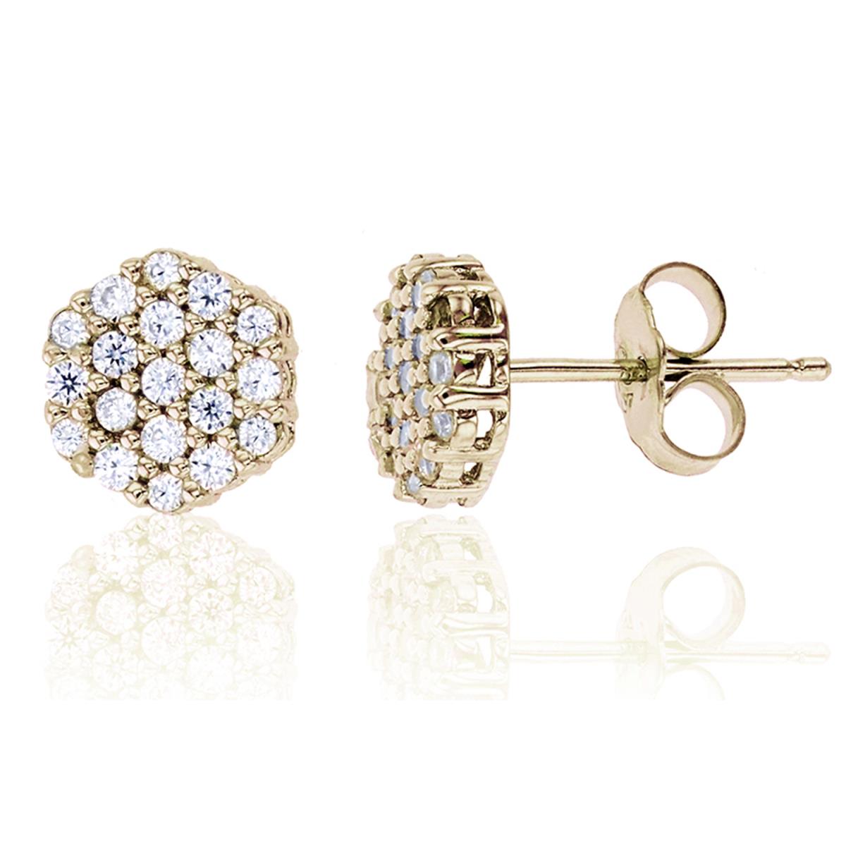 Sterling Silver Yellow Micropave Round Cluster CZ Stud Earring