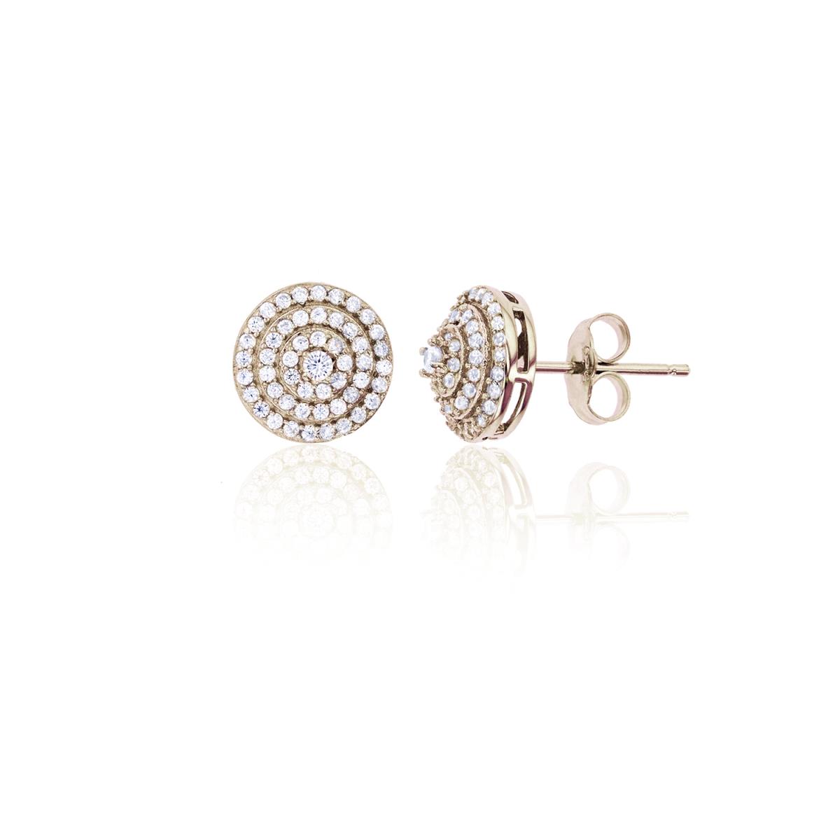 Sterling Silver Yellow Pave Round CZ Multi-Row Circle Stud Earring