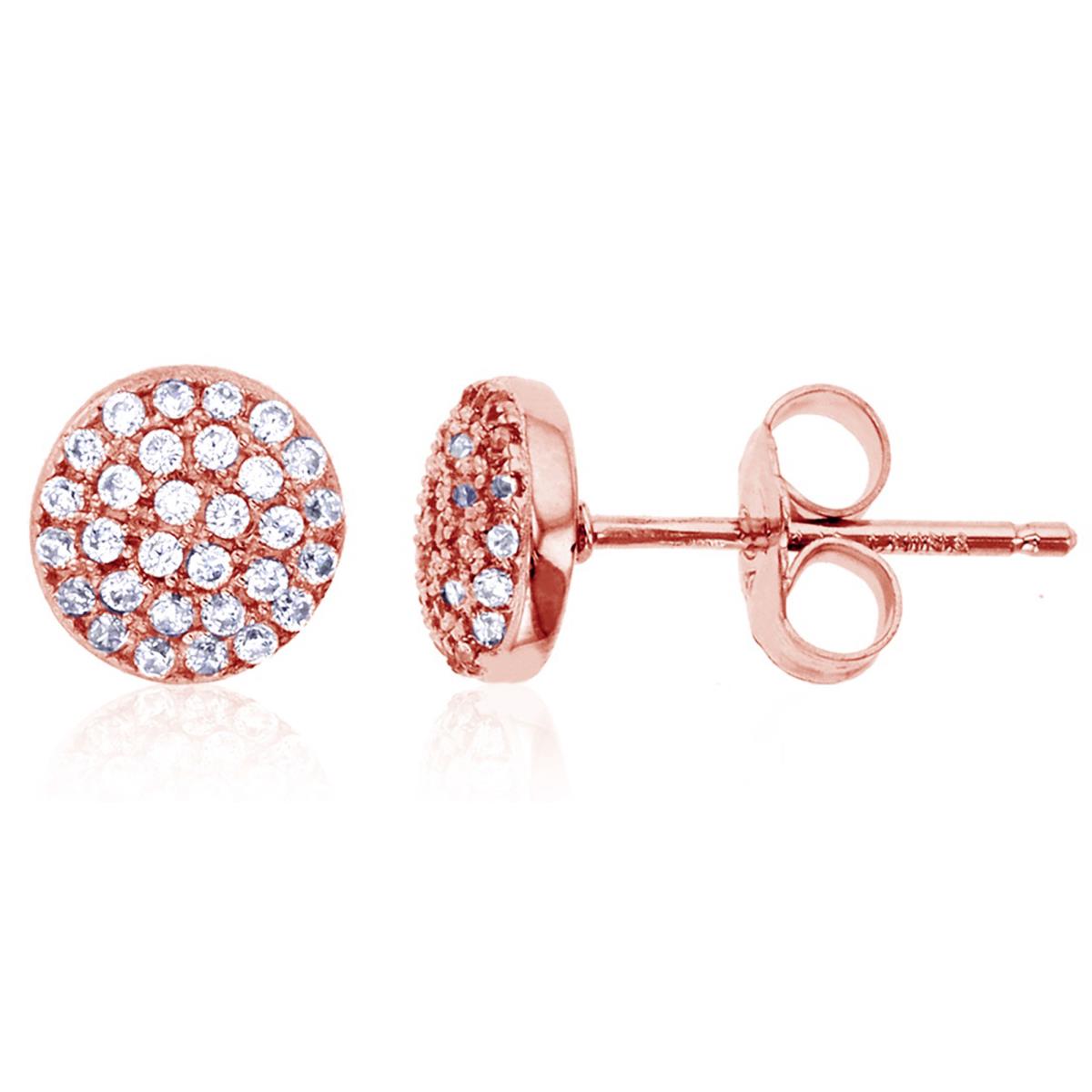 Sterling Silver Rose Pave Round CZ Circle Stud Earring