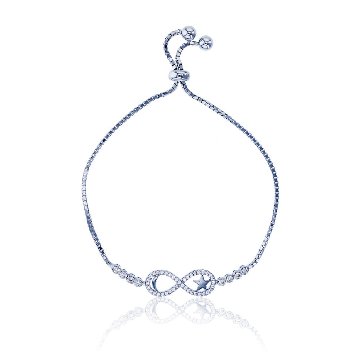 Sterling Silver Rhodium Infinity Star And Criscent Moon Adjustable Bracelet
