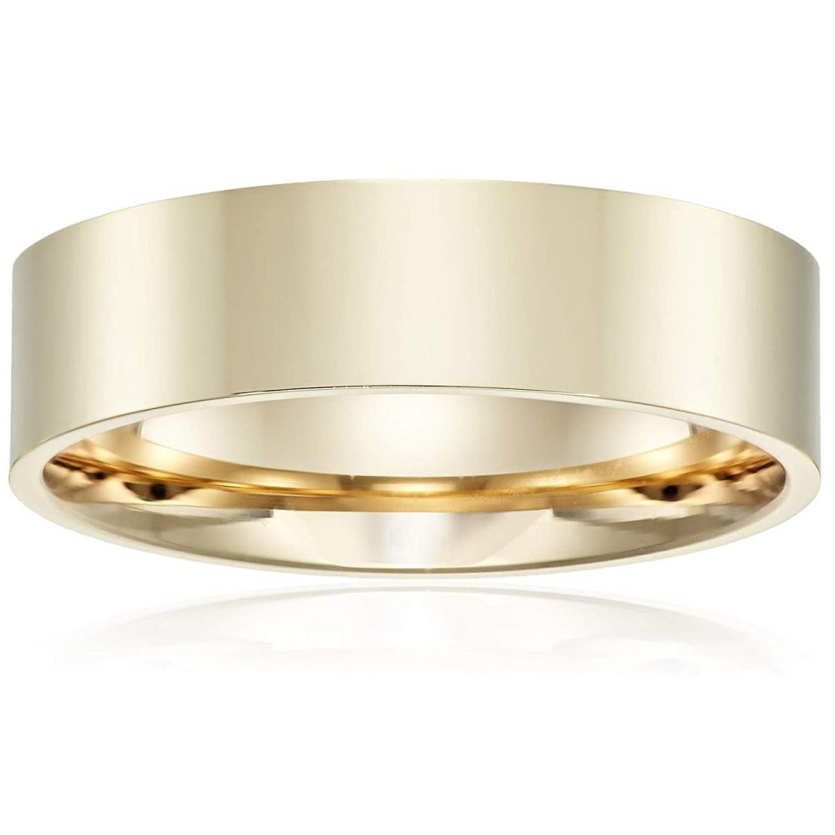 14K Yellow Gold 6mm Polished Flat Comfort Feel Plain Wedding Band