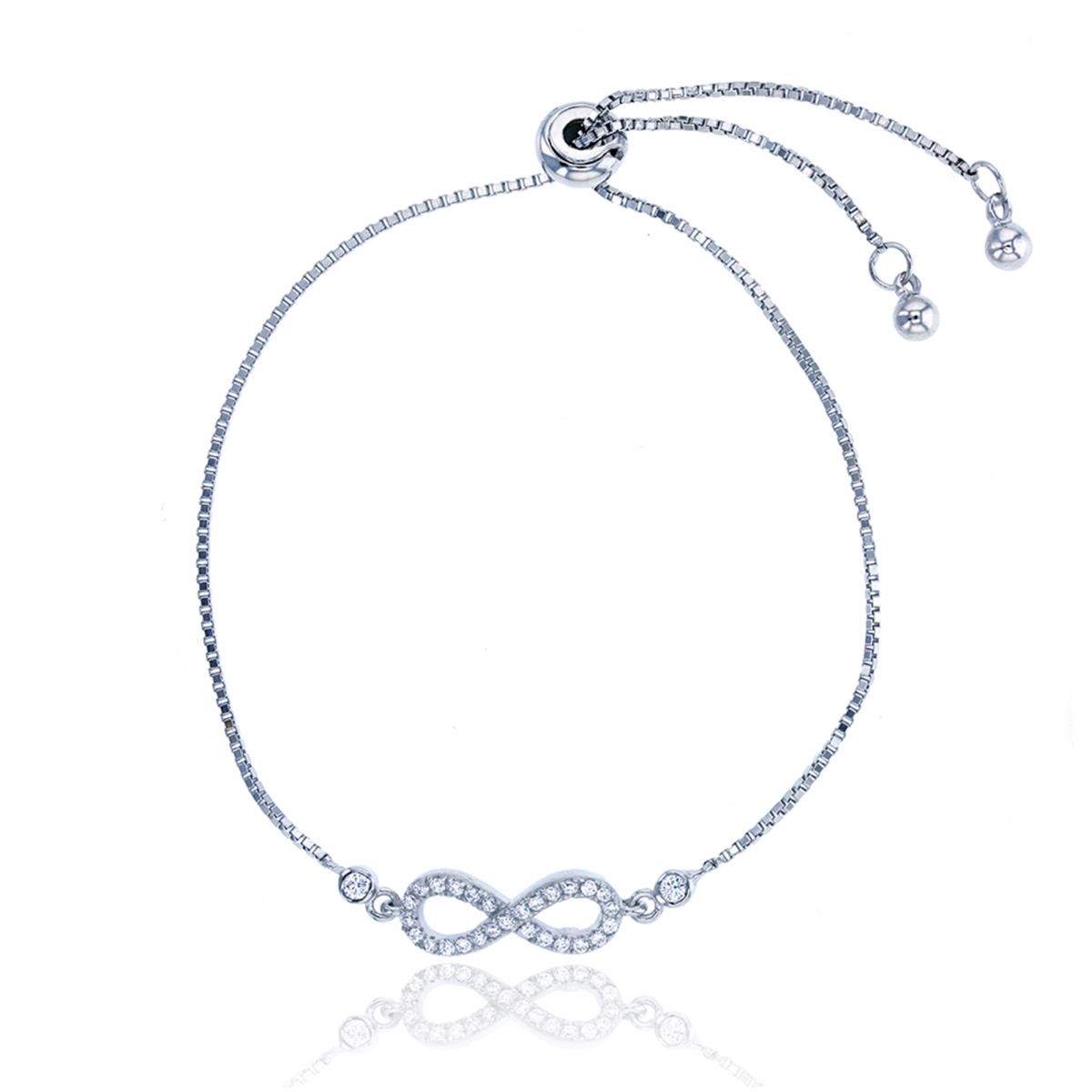 Sterling Silver Rhodium Round CZ Infinity Adjustable Bracelet