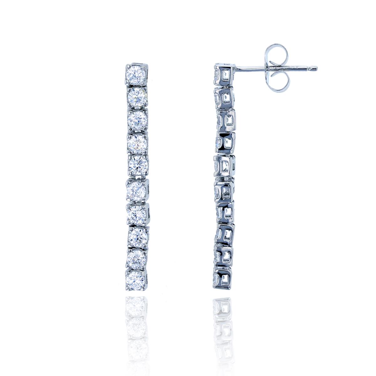 Sterling Silver Rhodium 2.75 Round CZ Tennis Linear Dangling Earring
