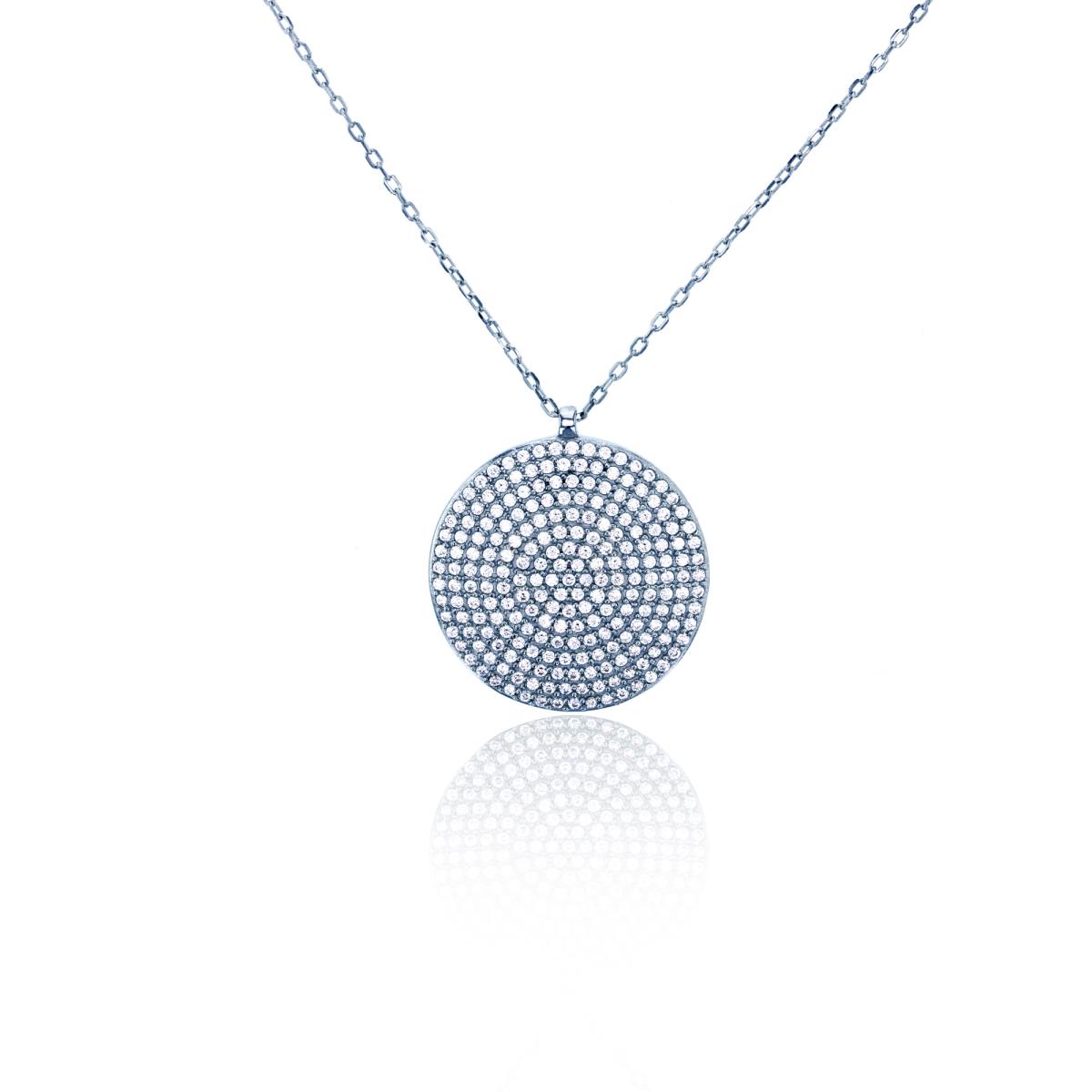 Sterling Silver Rhodium Micropave 21mm Circle Pendant