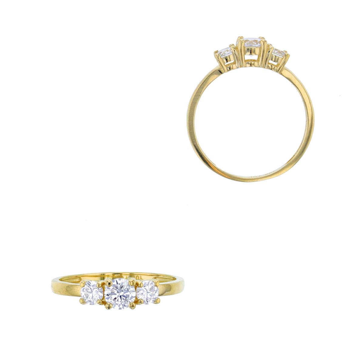 10K Yellow Gold 4.50mm & 3.50mm Rd 3-Stone Engagement Ring