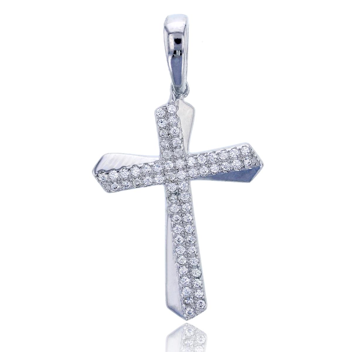 Sterling Silver Rhodium Polished Micropave Cross Dangling Pendant