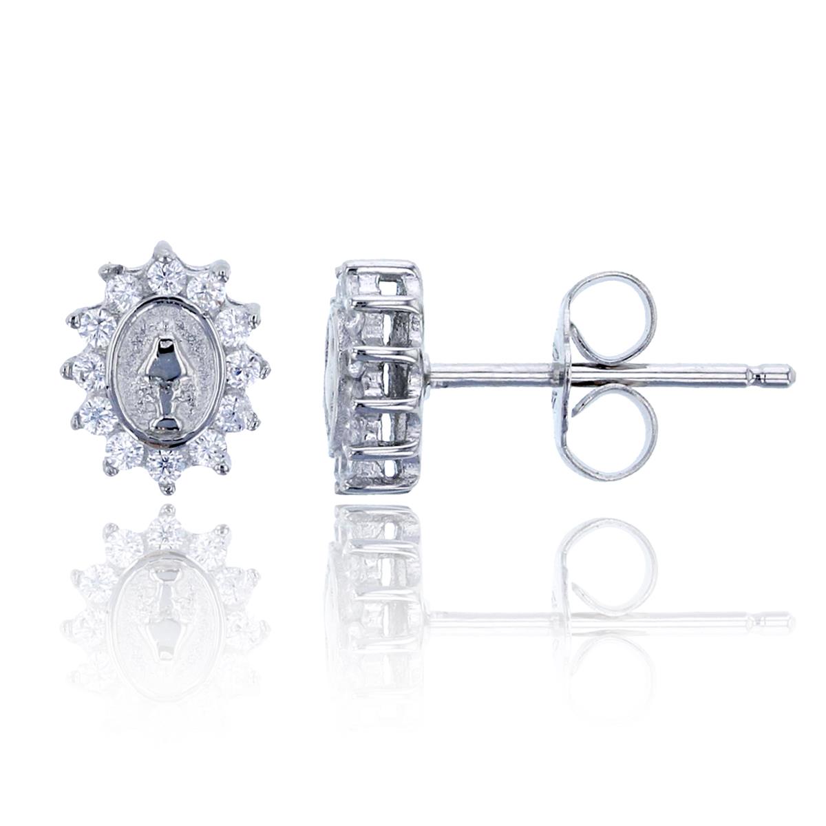 Sterling Silver Rhodium 1.2mm Round CZ Religious Stud Earring