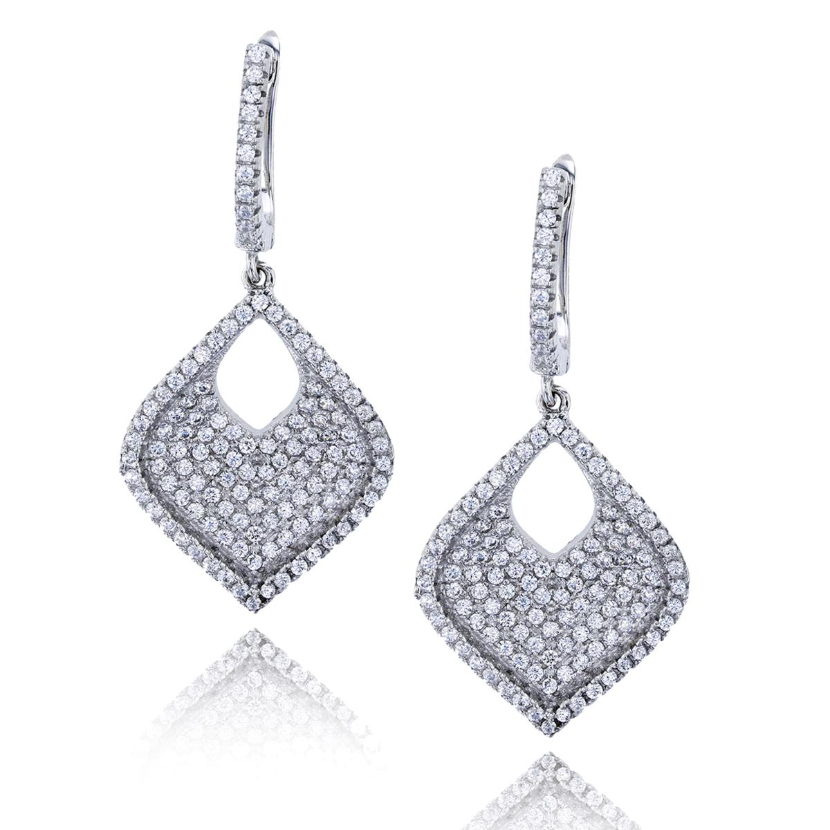 Sterling Silver Rhodium Micropave Leaf Latchback Dangling Earring