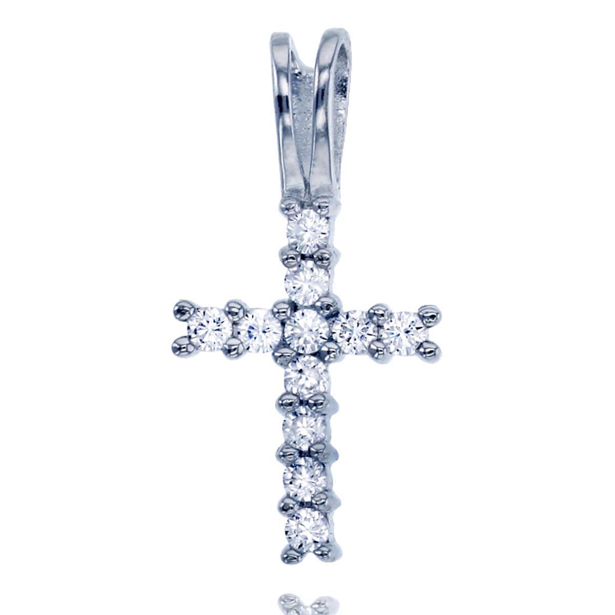 Sterling Silver Rhodium Micropave Cross Double Bail Pendant