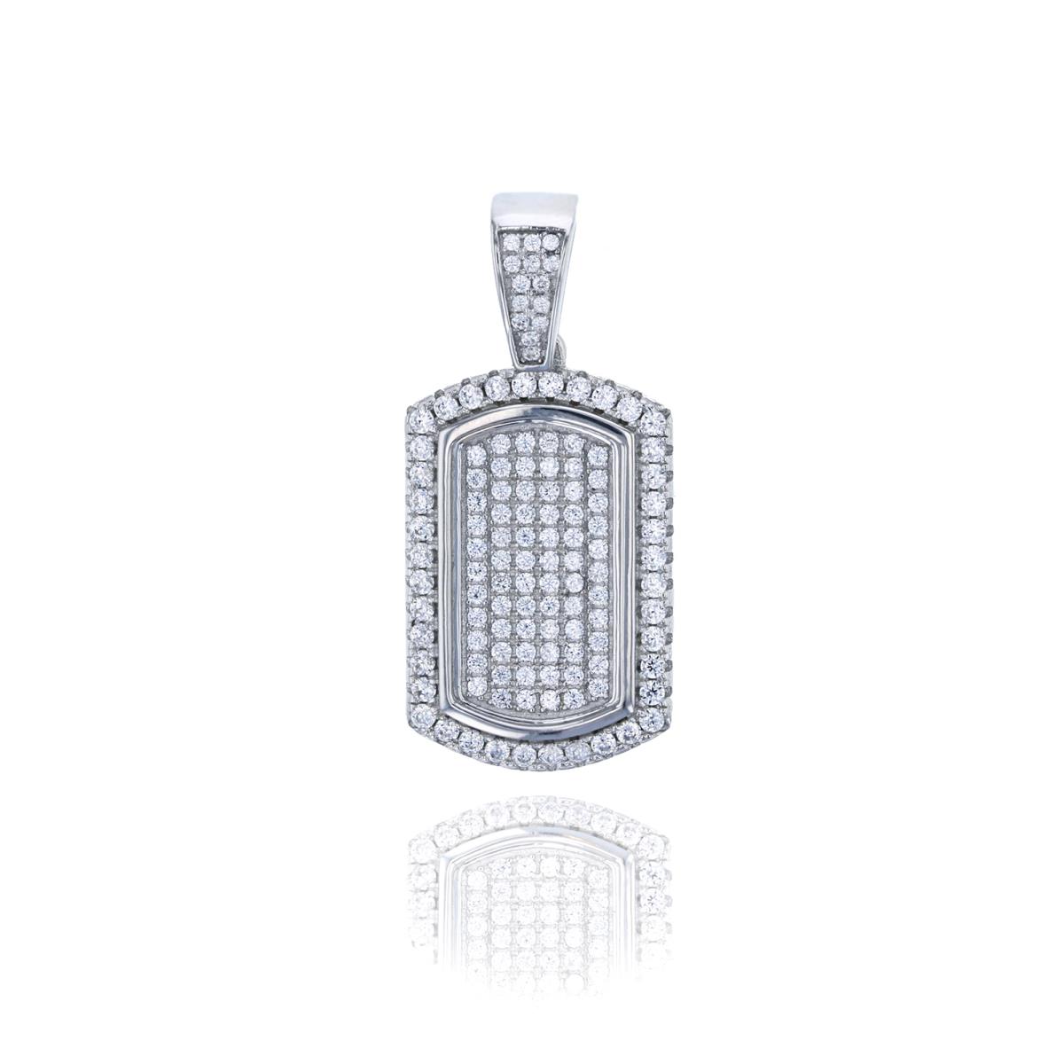 Sterling Silver Rhodium Micropave Dog Tag Pendant