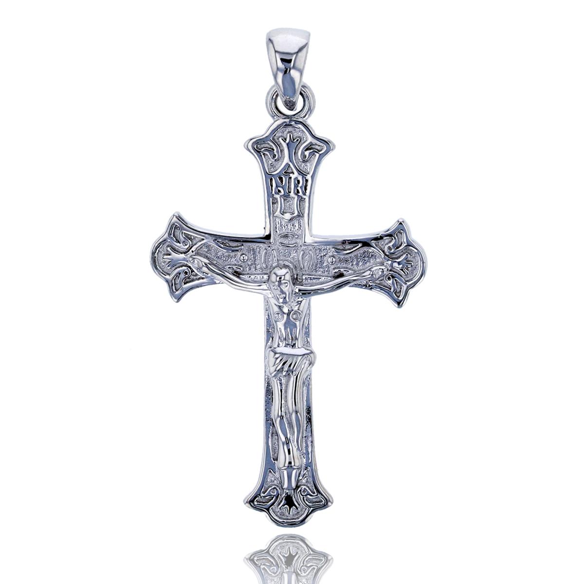 Sterling Silver Rhodium Polished  Religious Cross Pendant