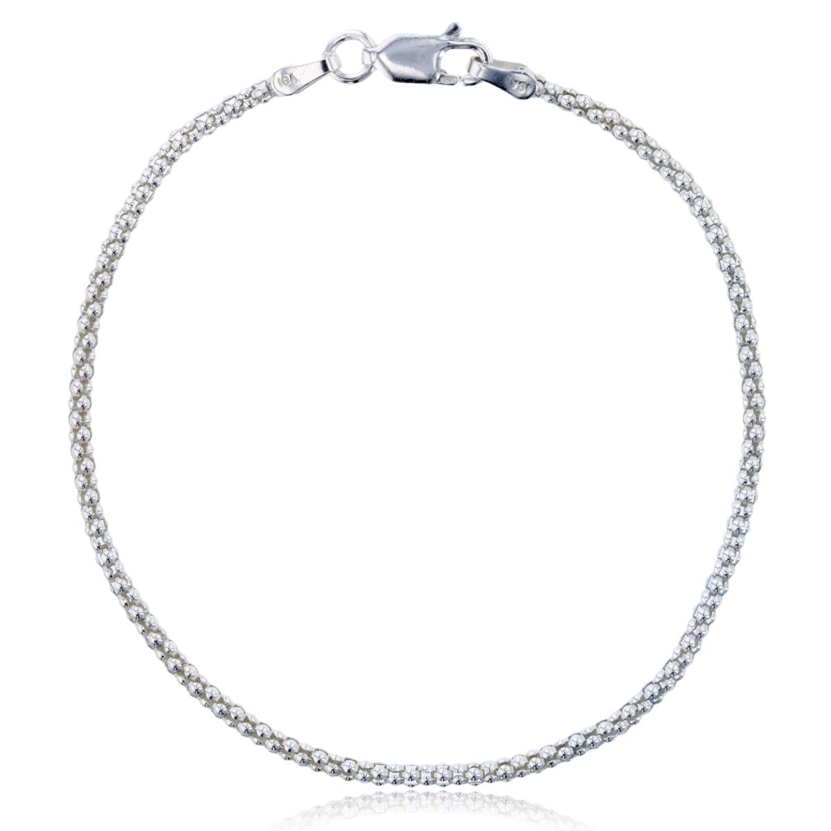 Sterling Silver Silver-Plated 2.00mm 7.25" E Coated Popcorn Chain Bracelet