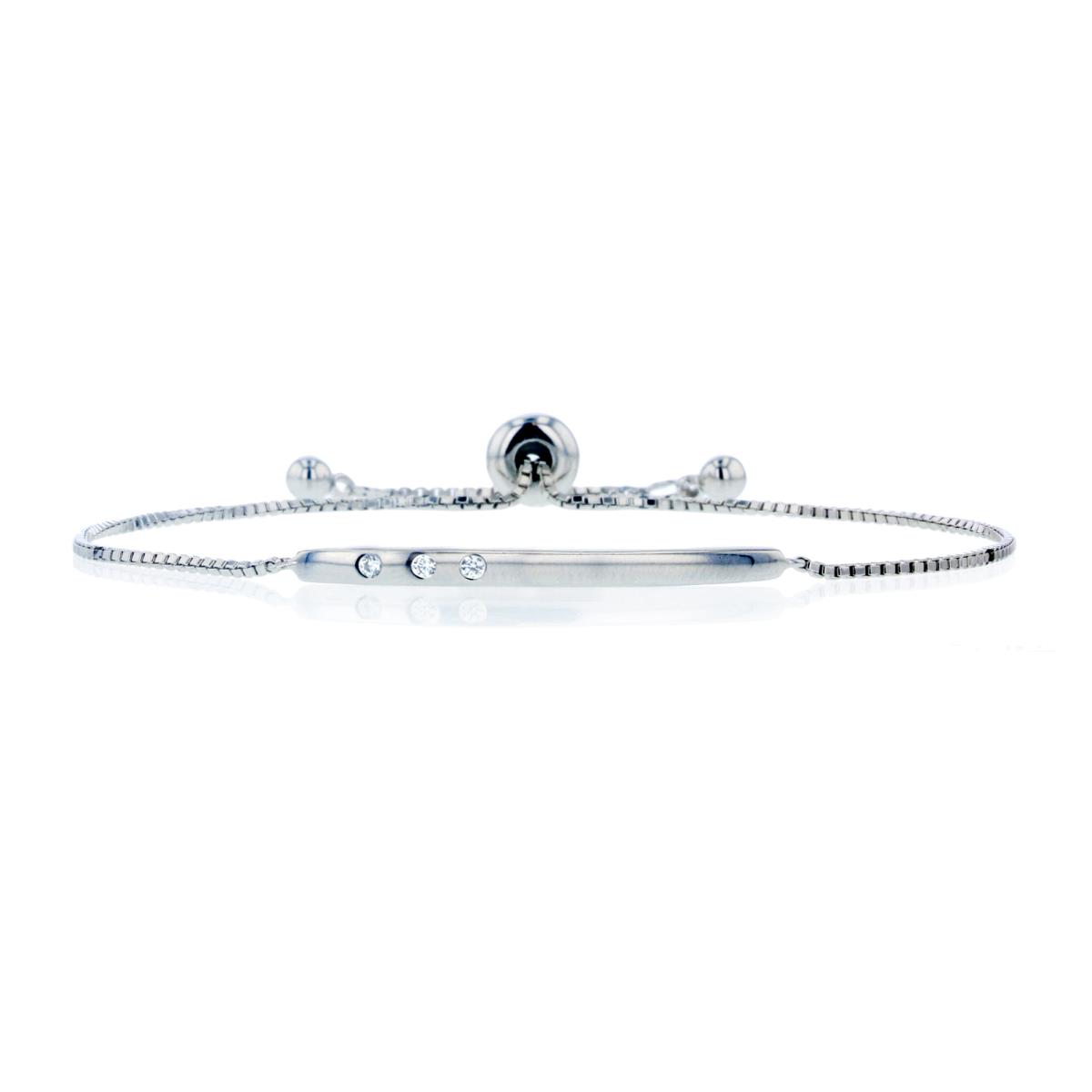 Sterling Silver Rhodium 3-Stone Simple Curved Bar Adjustable 33x2mm Bracelet