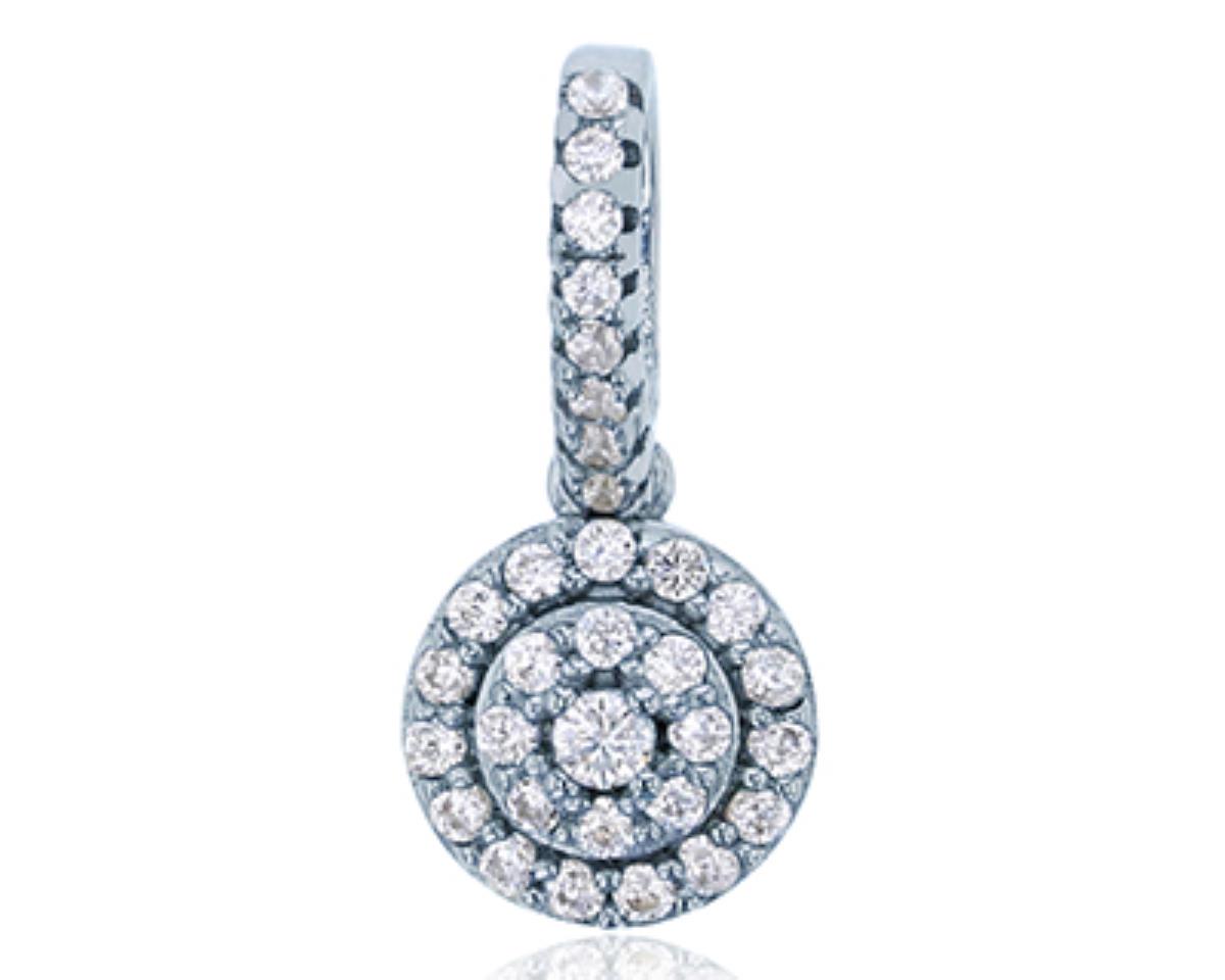 Sterling Silver Rhodium Micropave Round CZ Circle  Pendant