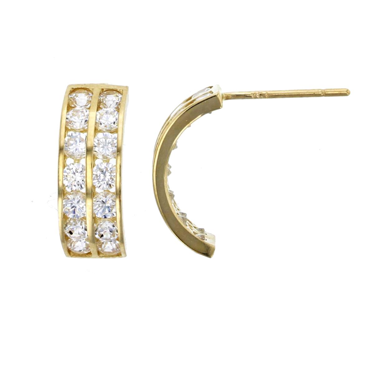 14K Yellow Gold 2mm Round Cut Channel Half Hoop Earring