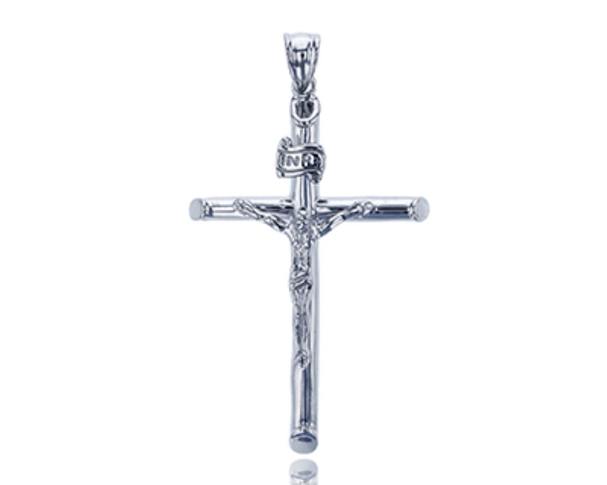 Sterling Silver Rhodium Polished Crucifix Cross Pendant