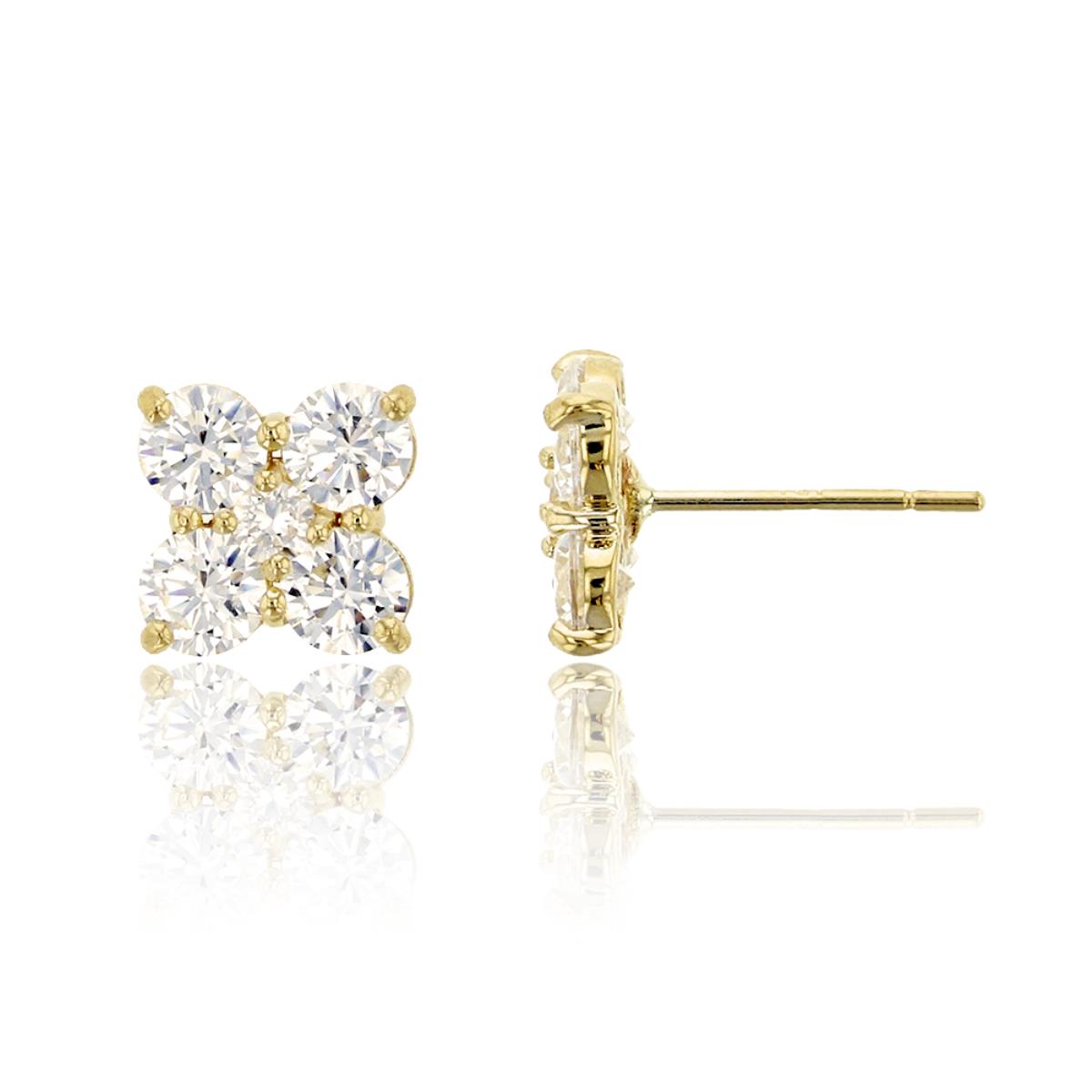 14K Yellow Gold Round Cut Four Leaf Resin Flower Stud Earring