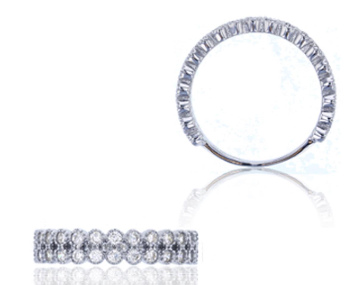 Sterling Silver Rhodium Micropave Two-Row Bubble Fashion Ring