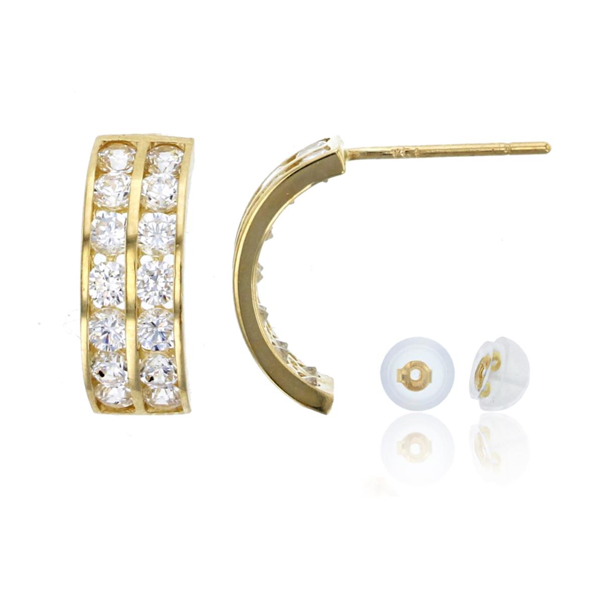 14K Yellow Gold 2mm Round Cut Channel Half Hoop Earring & 14K Silicone Back
