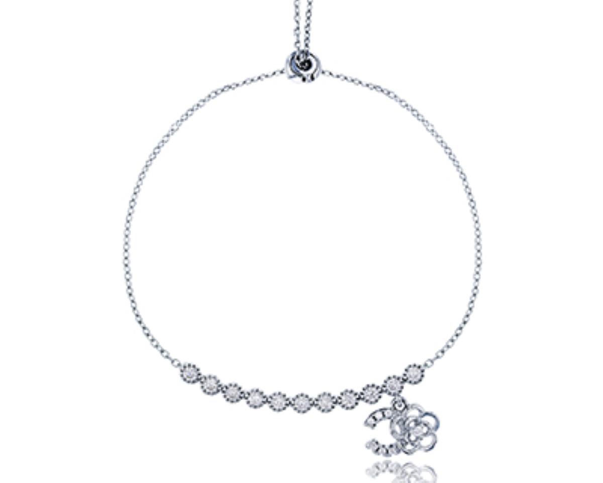 Sterling Silver Rhodium Round CZ Milgrain with Dangling Flower&Horseshoe Adjustable Necklace