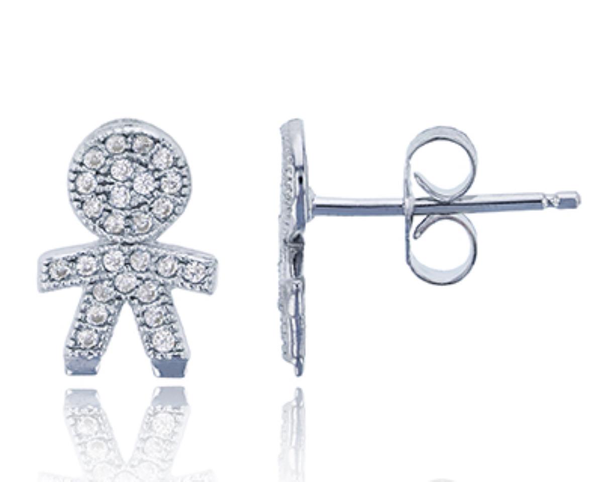 Sterling Silver Rhodium Micropave 1mm Round CZ Little Boy Stud Earring