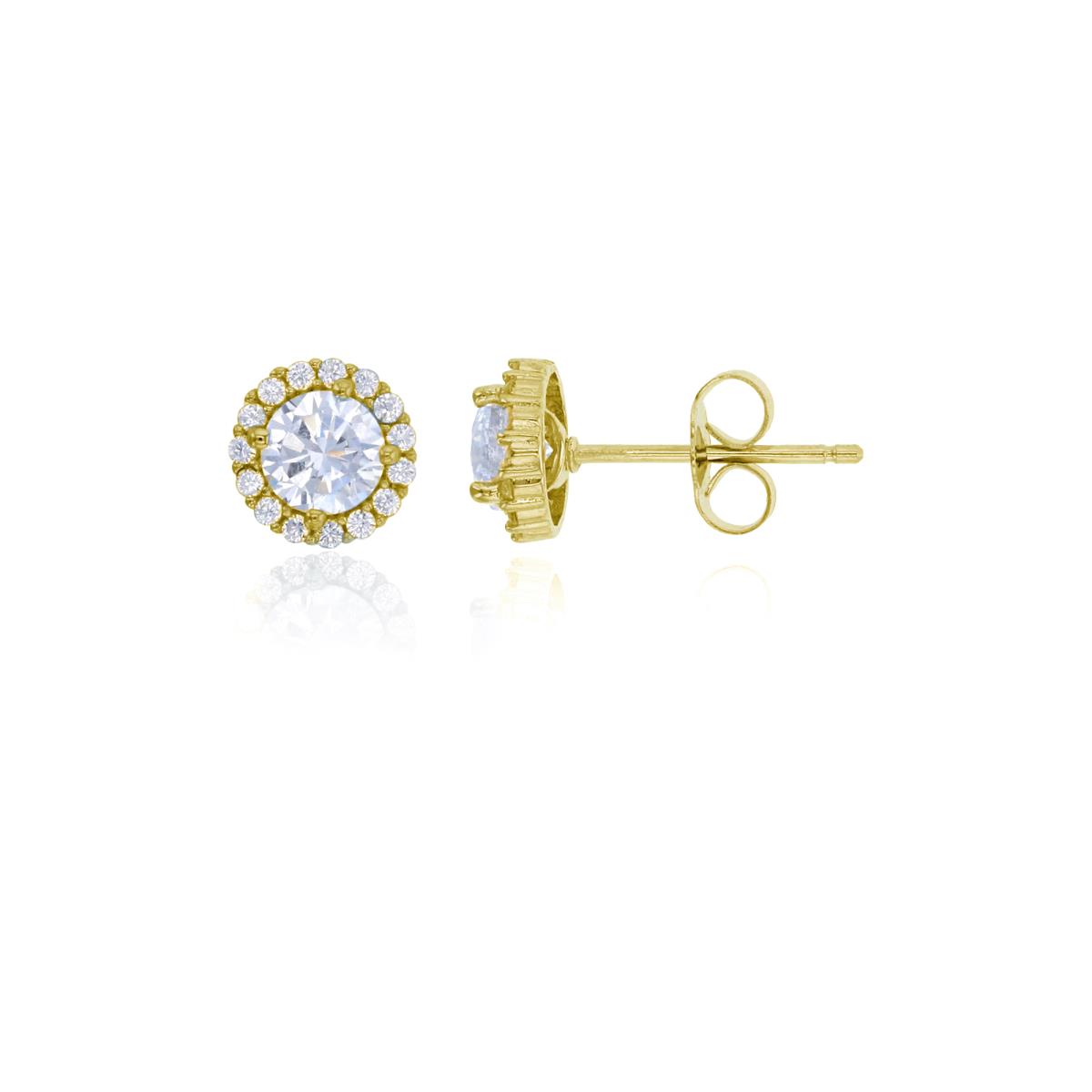 Sterling Silver Yellow 5mm Round CZ Halo Stud Earring