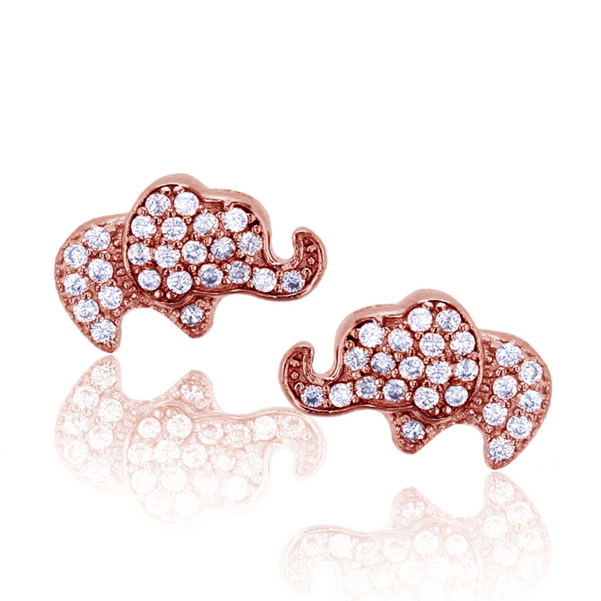 Sterling Silver Rose Pave Baby Elephant Stud Earring