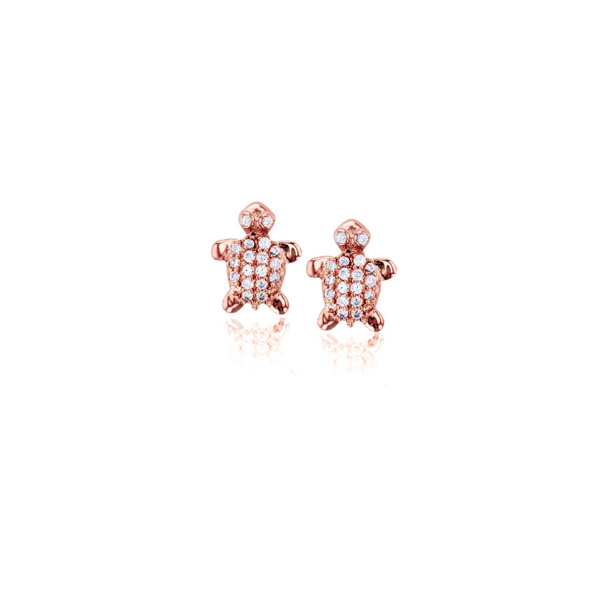 Sterling Silver Rose Micropave Turtle Stud Earring