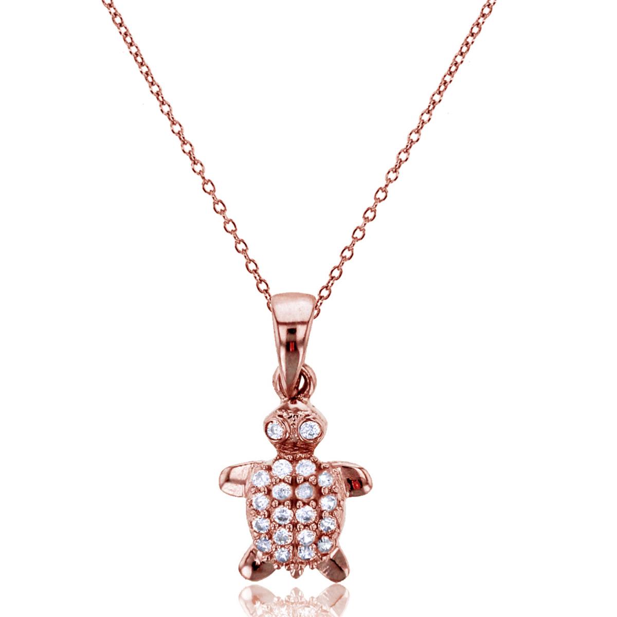 Sterling Silver Rose Micropave Turtle Dangling Pendant
