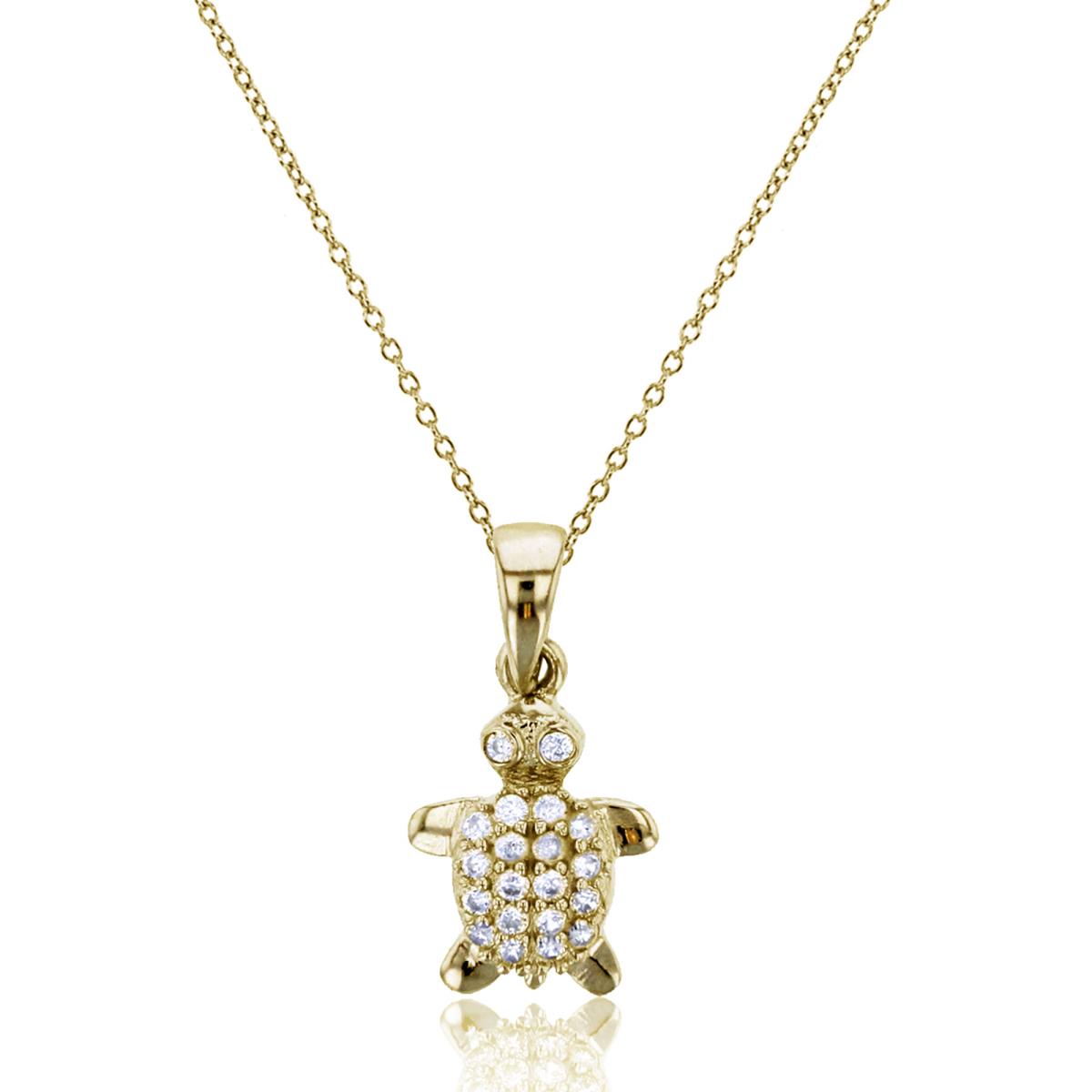 Sterling Silver Yellow Micropave Turtle Dangling Pendant
