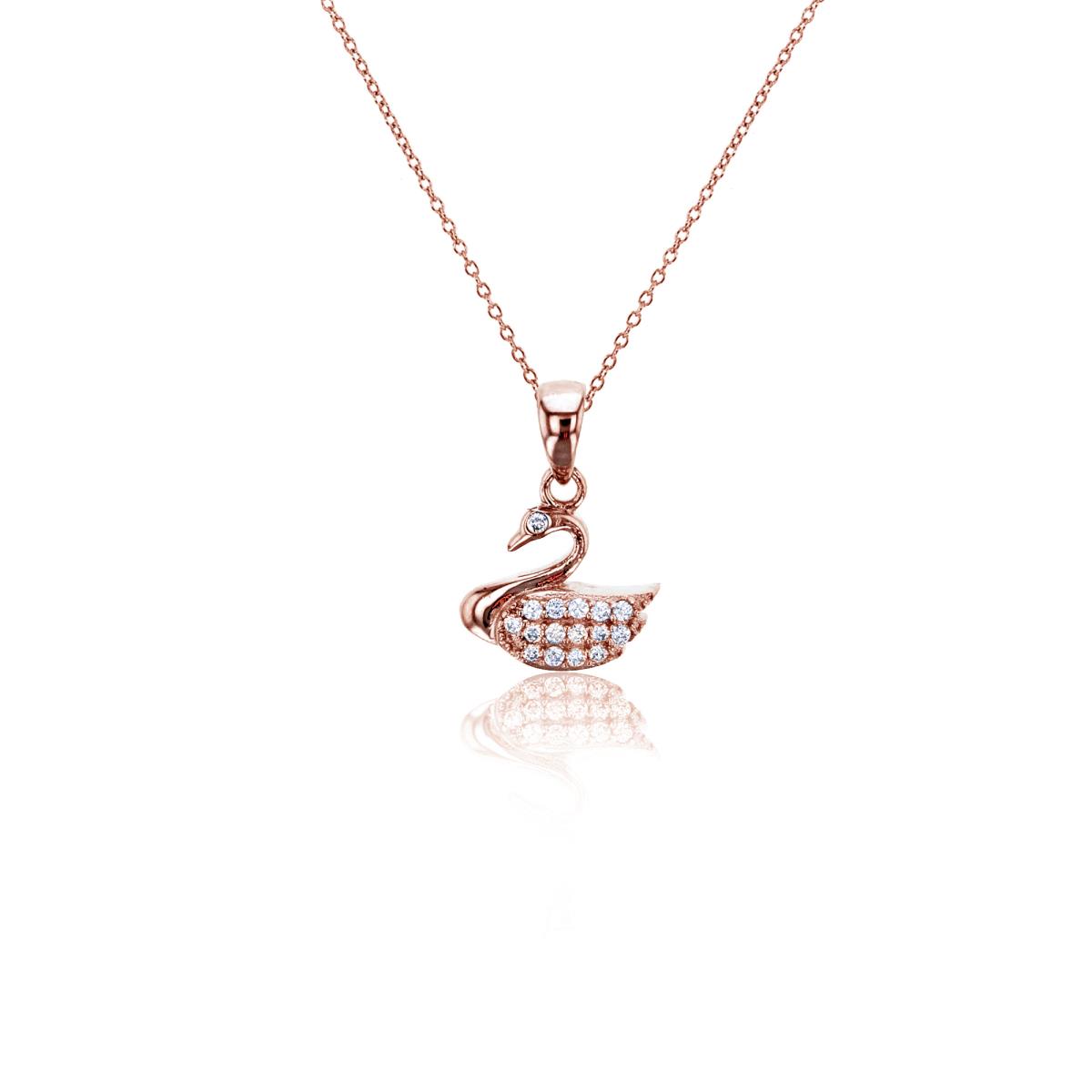 Sterling Silver Rose Round CZ Swan Dangling Pendant