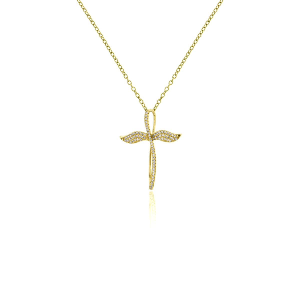 Sterling Silver Yellow Round CZ Wing Cross Dangling Pendant