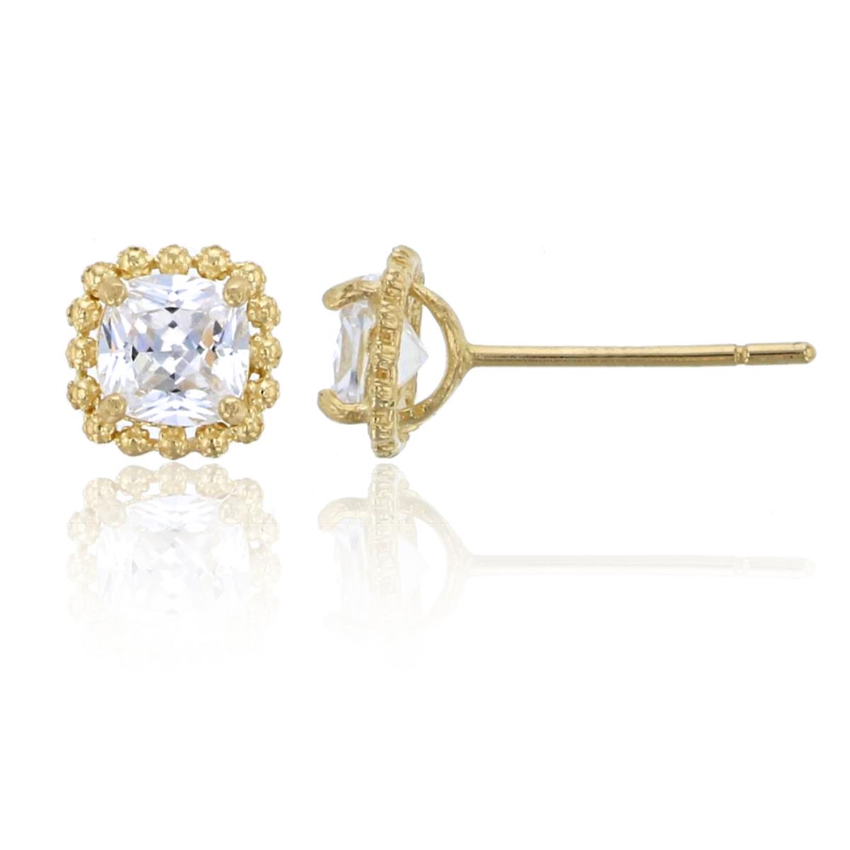 14K Yellow Gold 4mm Cushon Cut CZ Stud Earring