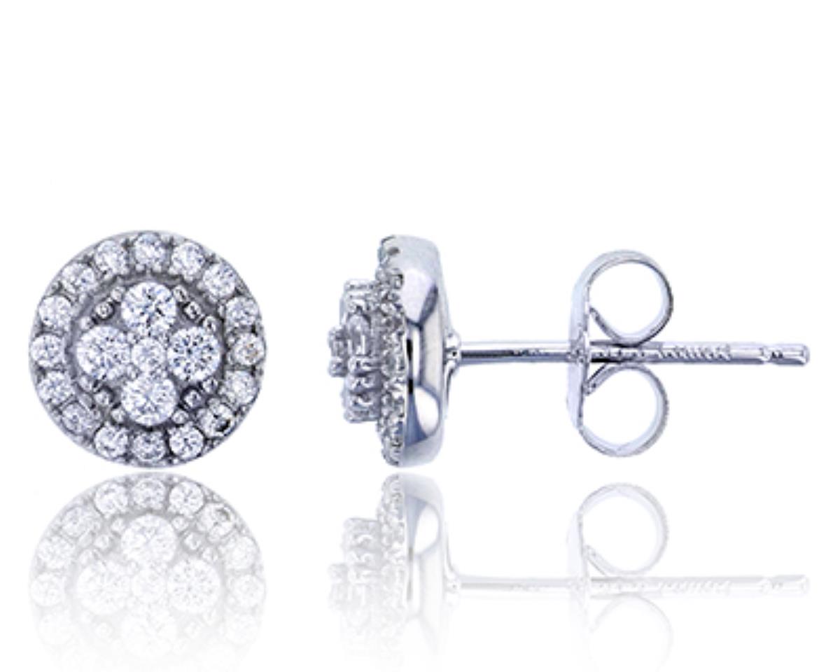 Sterling Silver Rhodium Micropave Round CZ Cluster Stud Earring
