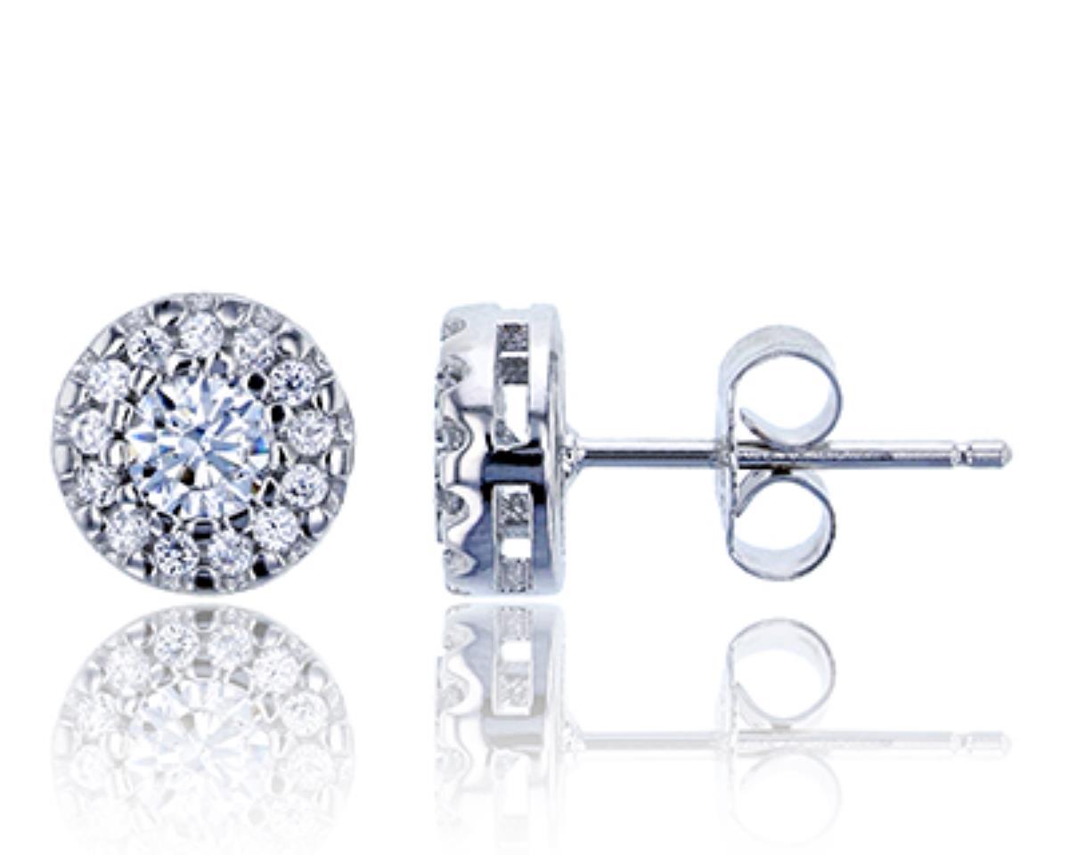 Sterling Silver Rhodium 3.75mm Round CZ Micropave Stud Earring
