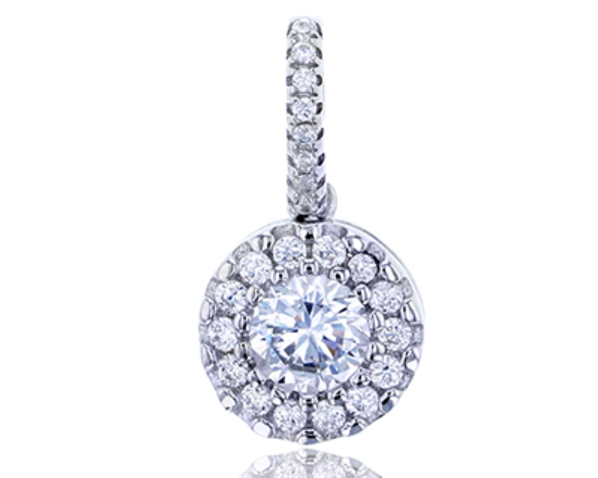 Sterling Silver Rhodium 5.5mm Round CZ Micropave Dangling Pendant