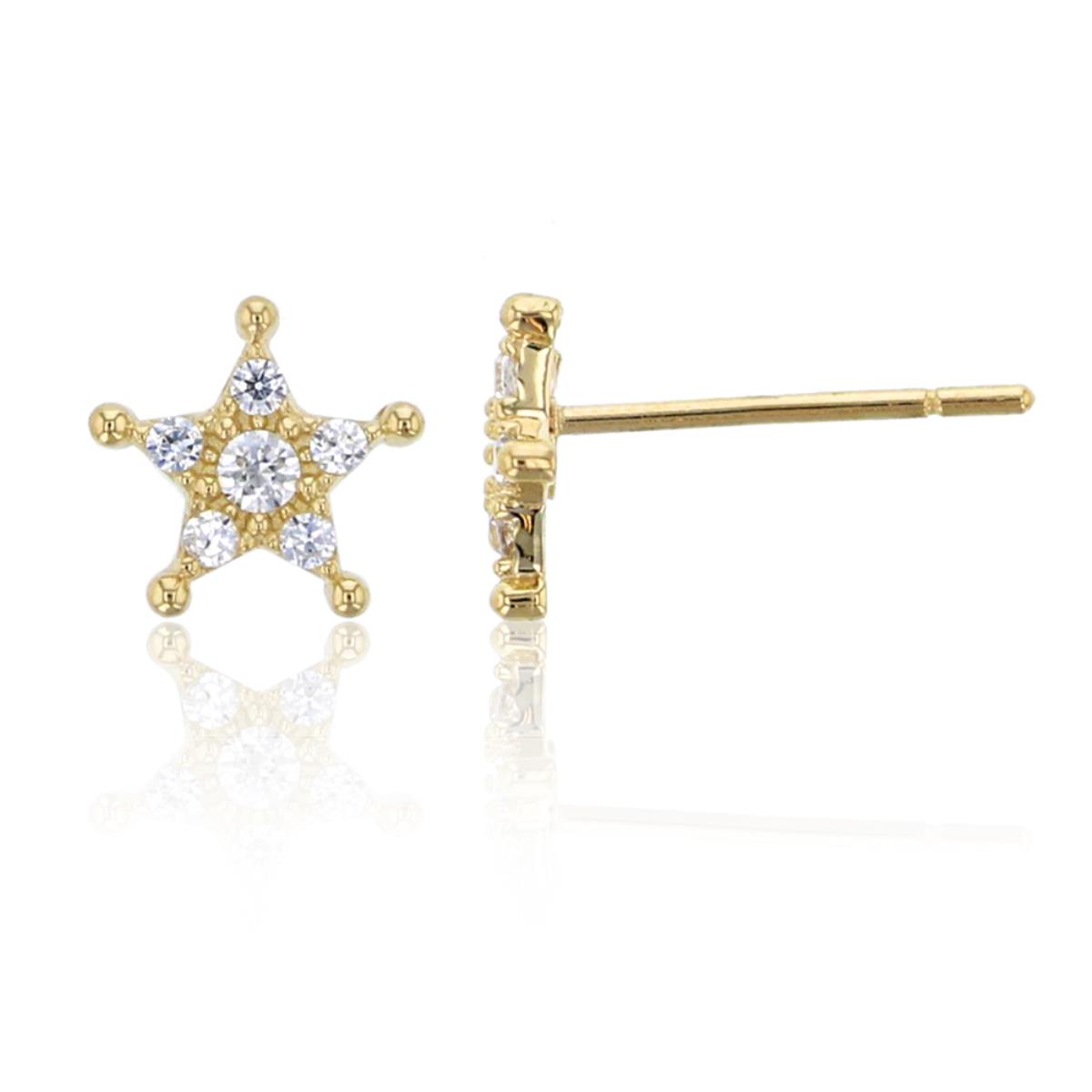 14K Yellow Gold 6x6mm Micropave Star CZ Stud Earring