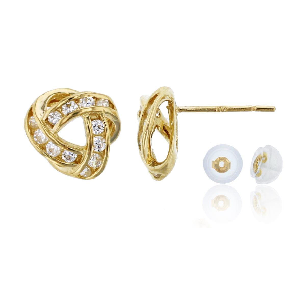 14K Yellow Gold 8mm Channel Love Knot Stud & 14K Silicone Back