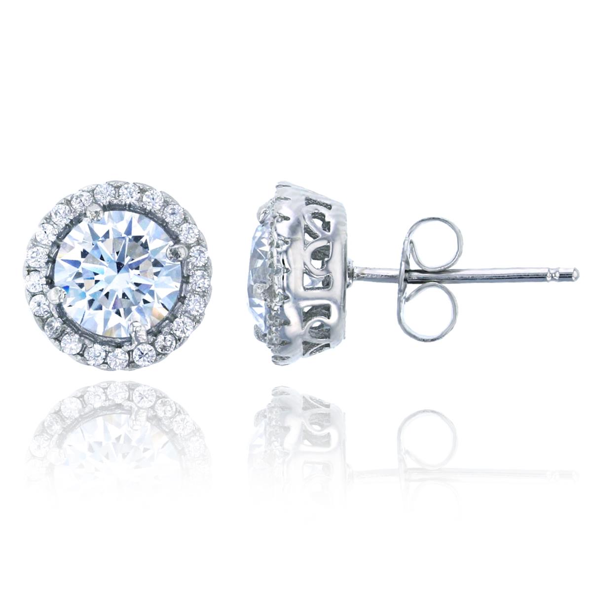 Sterling Silver Rhodium 6mm Round CZ Halo Stud Earring